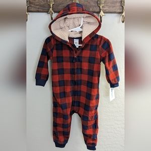 Dark Red and Blue buffalo checked Carter's sleeper with Sherpa lined hoodie